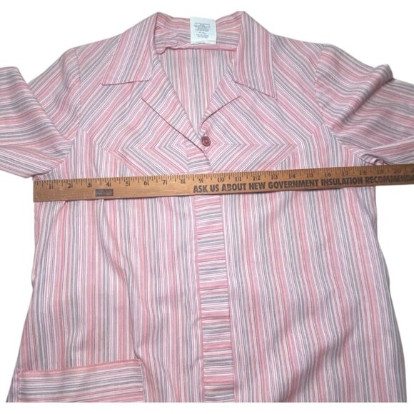 Vintage Striped Shirt Dress 12 1/2 Short Sleeve Pink Blue USA Made Modest - Picture 6 of 9